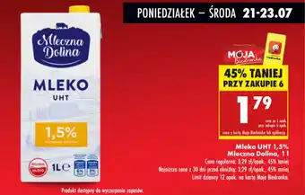 Biedronka Mleko UHT 1,5% Mleczna Dolina oferta