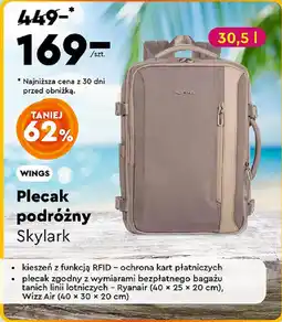 Biedronka WINGS Plecak podróżny Skylark oferta