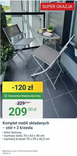ERLI Komplet mebli składanych - stół + 2 krzesła oferta