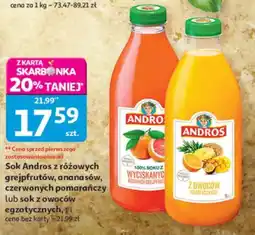 Auchan Sok Andros z różowych grejpfrutów, ananasów, czerwonych pomarańczy lub sok z owoców egzotycznych oferta
