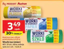 Auchan Worki do segregacji odpadów szkło 60 l Auchan Różnorodne (Logo Czerwone) oferta