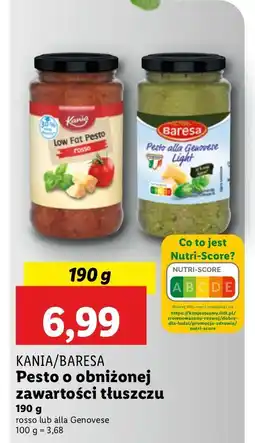 Lidl Pesto o obniżonej zawartości tłuszczu rosso/alla Genovese KANIA/BARESA oferta