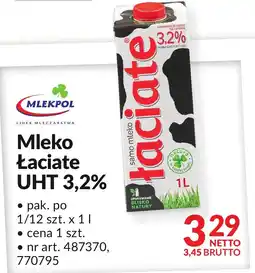 Makro Mleko łaciate UHT 3,2% Mlekpol oferta