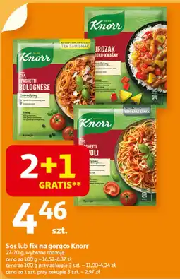 Auchan Sos lub fix na gorąco Knorr, wybrane rodzaje 2+1 GRATIS oferta