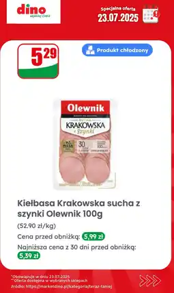 Dino Kiełbasa Krakowska sucha z szynki 100g Olewnik oferta