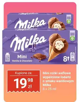 Biedronka Mini rożki waflowe wypełnione lodami o smaku waniliowym Milka oferta
