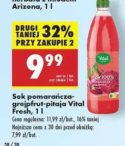 Biedronka Sok pomarańcza-grejpfrut-pitaja Vital Fresh, 1 l oferta