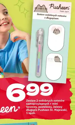 Twój Market Zestaw 2 ozdobnych notesów samoprzylepnych + mini tęczowy, pastelowy, żelowy długopis Pusheen St. Majewski oferta