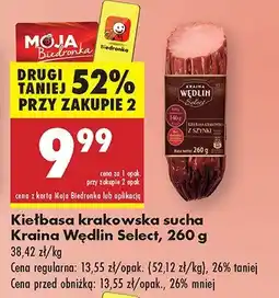 Biedronka Kiełbasa krakowska sucha Kraina Wędlin Select oferta
