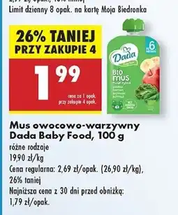 Biedronka Mus + warzywa jabłko-banan-szpinak-jarmuż Dada oferta