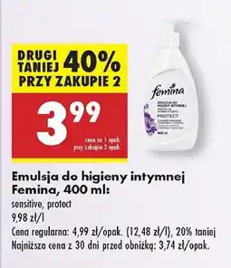 Biedronka Kremowa emulsja do higieny intymnej sensitive pompka Femina Intimea oferta