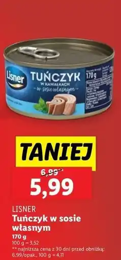 Lidl Tuńczyk w kawałkach sosie własnym Lisner oferta
