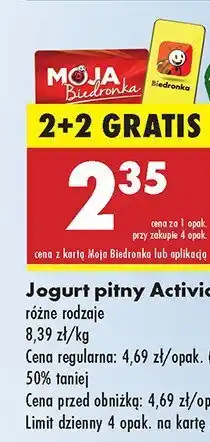 Biedronka Jogurt pitny, różne rodzaje Activia oferta