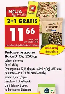 Biedronka Pistacje prażone solone BakaD'Or oferta