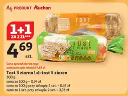 Auchan Pieczywo tostowe 5 ziaren 1+1 ZA 2 ZŁ Auchan oferta