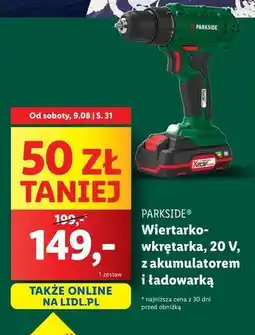 Lidl Wiertarko-wkrętarka akumulatorowa 20 v Parkside oferta