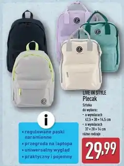 ALDI Plecak 37 x 28 14 cm Live In Style oferta