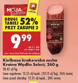 Biedronka Kiełbasa krakowska sucha Kraina Wędlin Select, 260 g oferta