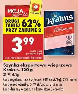 Biedronka Szynka eksportowa wieprzowa Krakus, 120 g oferta