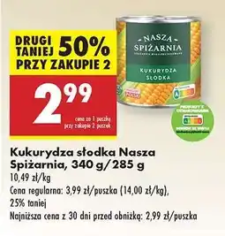 Biedronka Kukurydza słodka Nasza Spiżarnia 340 g 285 g oferta