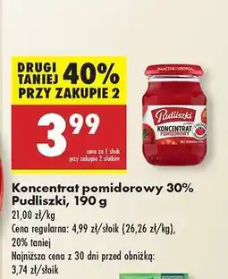 Biedronka Koncentrat pomidorowy 30% Pudliszki, 190 g oferta
