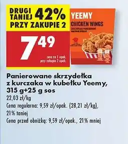 Biedronka Panierowane skrzydełka z kurczaka w kubetku Yeemy, 315 g+25 g sos oferta