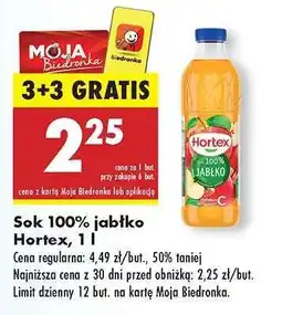 Biedronka Sok 100% jabłko Hortex, 1 l oferta