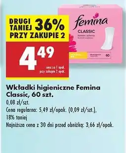 Biedronka Wkładki higieniczne Femina Classic , 60 szt oferta