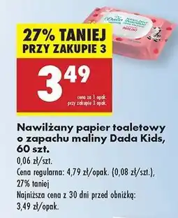 Biedronka Nawilżany papier toaletowy o zapachu maliny Dada Kids , 60 szt oferta