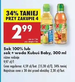 Biedronka Sok 100% lub sok + woda Kubus Baby, 300 ml oferta