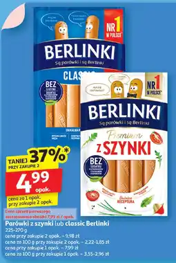 Auchan Parówki z szynki lub classic Berlinki oferta