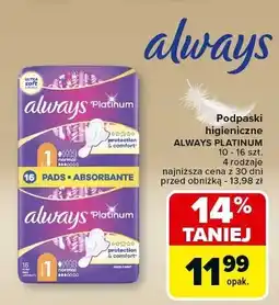 Carrefour Podpaski ze skrzydełkami rozmiar 1 normal plus Always Platinum oferta