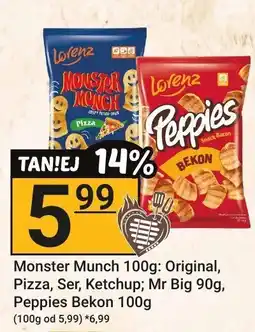 Hitpol Monster Munch 100g (Original, Pizza, Ser, Ketchup), Mr Big 90g, Peppies Bekon 100g Lorenz oferta