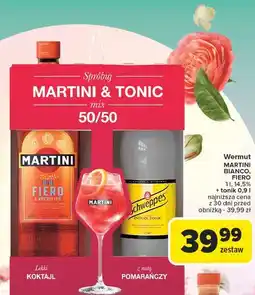 Carrefour Vermuth 1 l + napój schweppes indian tonic 900 ml Martini Fiero oferta