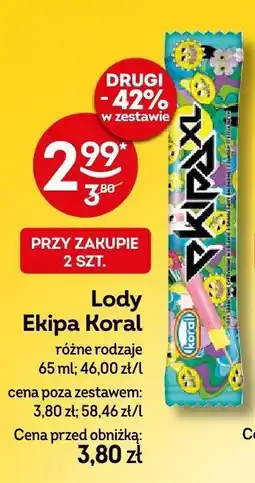 Żabka Lody Ekipa Koral różne rodzaje oferta