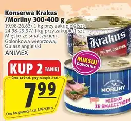 Prim Market Konserwa Krakus/Morliny mięso ze smalczykiem/golonkowa wieprzowa/gulasz angielski ANIMEX oferta