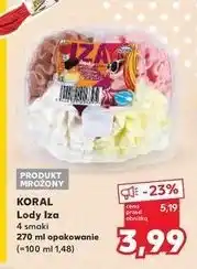 Kaufland Lody śmietankowo-cytrynowo-truskawkowo-czekoladowe z sosem porzeczkowym Koral Iza oferta