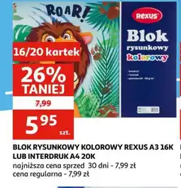 Auchan Blok rysunkowy kolorowy Rexus A3 16K lub Interdruk A4 20K oferta