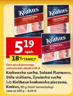 Auchan Kiełbasa żywiecka sucha Krakus oferta
