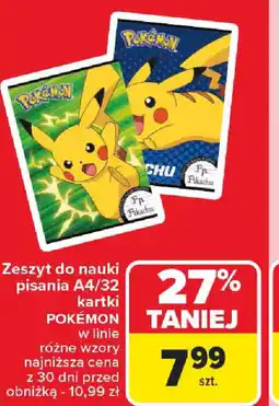 Carrefour Zeszyt do nauki pisania A4/32 kartki Pokemon oferta