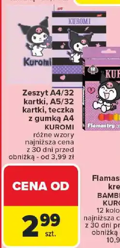 Carrefour Zeszyt A4/32 kartki, A5/32 kartki, teczka z gumką A4 Kuromi oferta