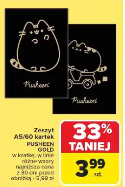 Carrefour Zeszyt A5/60 kartek Pusheen Gold oferta