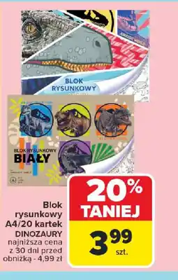 Carrefour Blok rysunkowy A4/20 kartek Dinozaury oferta