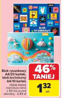 Carrefour Blok rysunkowy A4/20 kartek, blok techniczny A4/10 kartek oferta