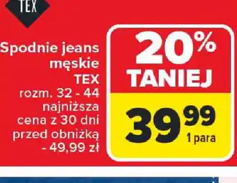 Carrefour Spodnie jeans męskie TEX oferta