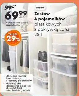 Biedronka Zestaw 4 pojemników plastikowych z pokrywką Lona, 25 l oferta