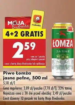 Biedronka Piwo Łomża jasne pełne, 500 ml oferta