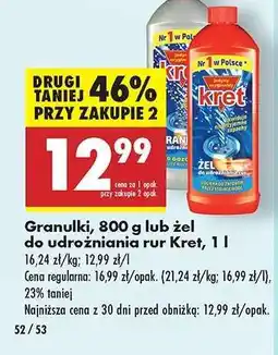 Biedronka Granulki, 800 g lub żel do udrożniania rur Kret, 1 l oferta