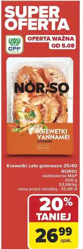 Carrefour Market Krewetki całe gotowane 30/40 NORSO oferta