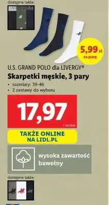 Lidl U.S. GRAND POLO dla LIVERGY Skarpetki męskie, 3 pary oferta